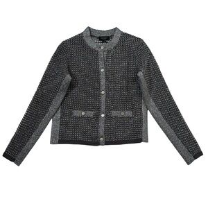 Ted Baker Open Knit Cardigan Sallyan Metallic Sweater Silver Gray SZ Small